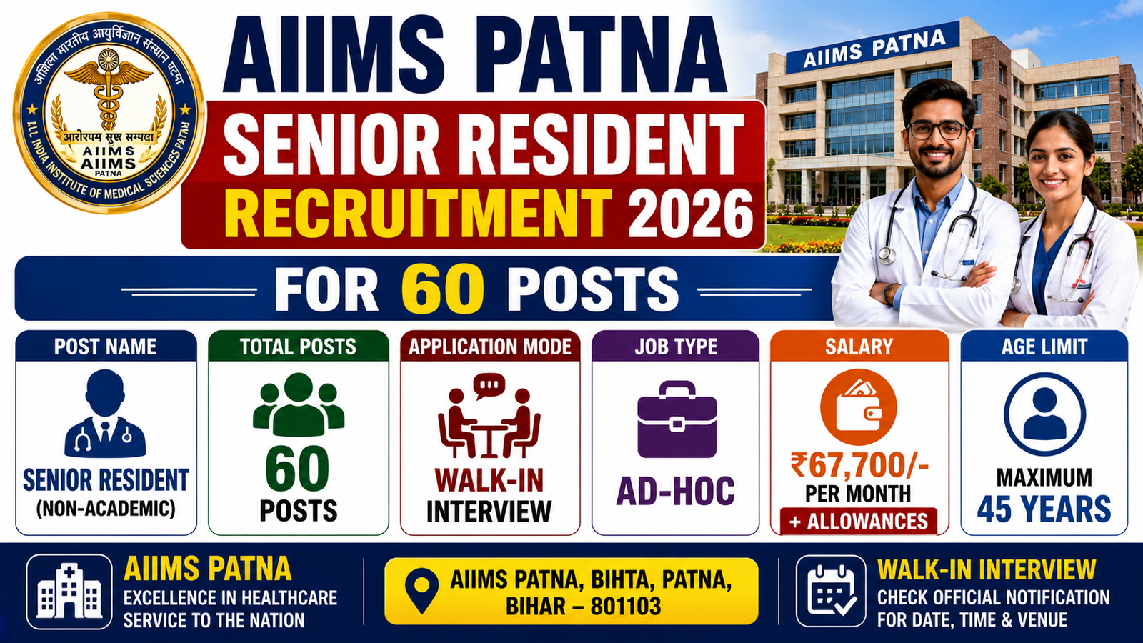 AIIMS Patna Senior Resident Recruitment 2026 for 60 Posts