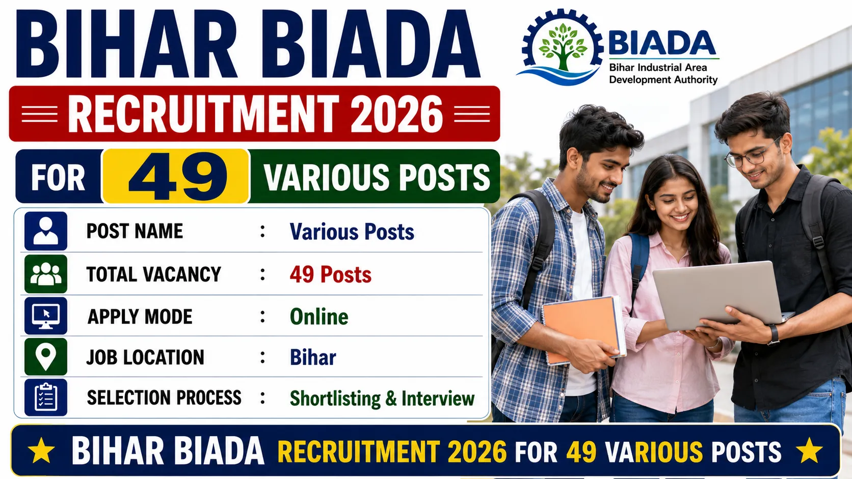 Bihar BIADA Recruitment 2026 for 49 Various Posts