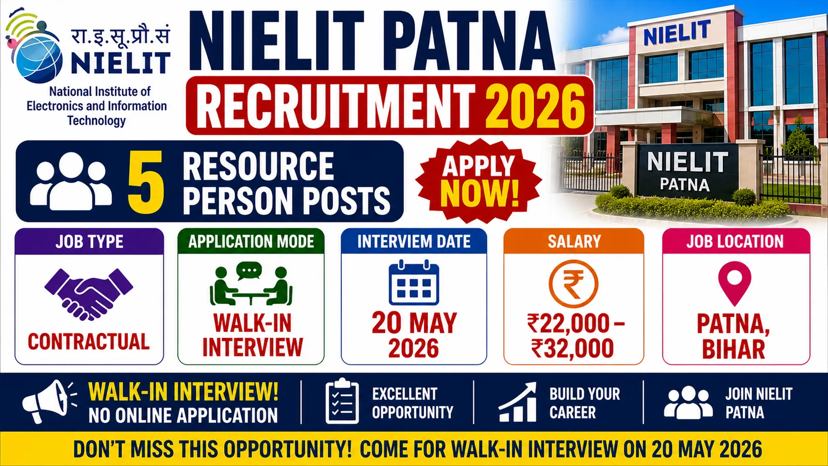 NIELIT Patna Recruitment 2026 for 5 Resource Person Posts