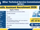 BTSC Scientific Assistant Recruitment 2026 - Apply Online
