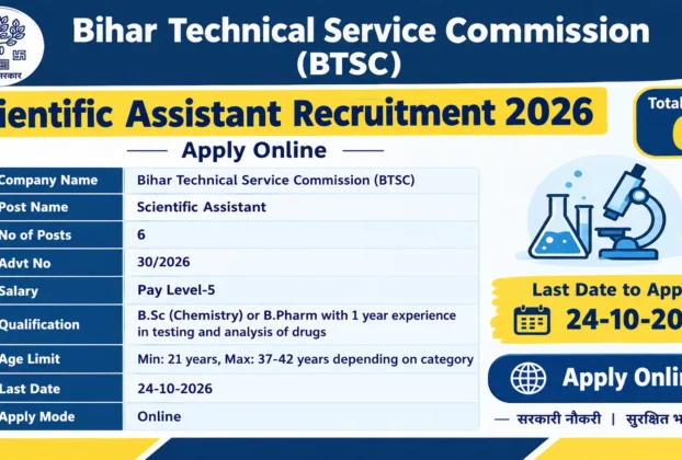 BTSC Scientific Assistant Recruitment 2026 - Apply Online