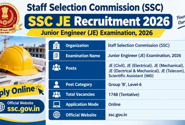 SSC JE Recruitment 2026: Notification Out for 1,748 Junior Engineer Posts, Apply Online
