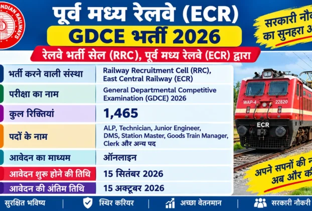RRC East Central Railway GDCE Recruitment 2026 - Apply Online for 1,465 ALP, JE, Station Master and More Posts