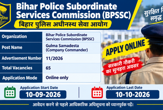 BPSSC Company Commander Recruitment 2026 – Apply Online for 65 Gulma Samadesta Vacancies